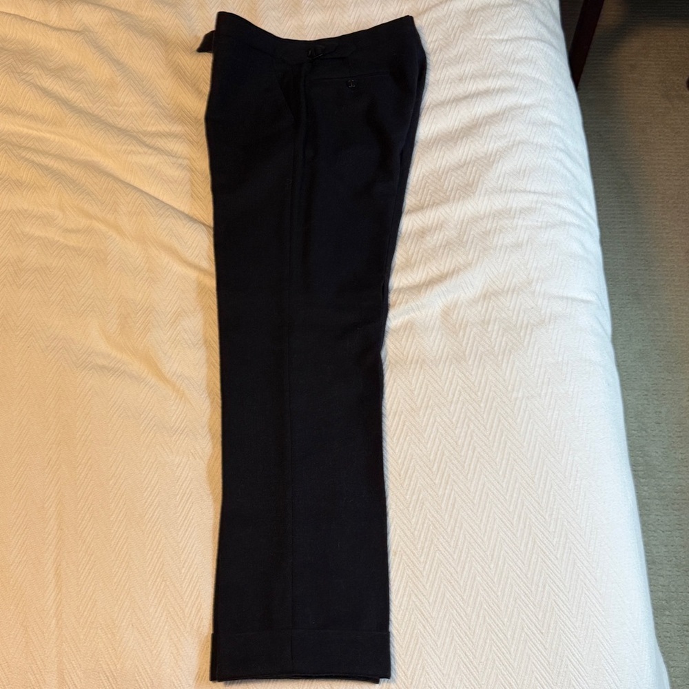 Navy Herringbone Ralph Lauren Purple Label Dress Pants